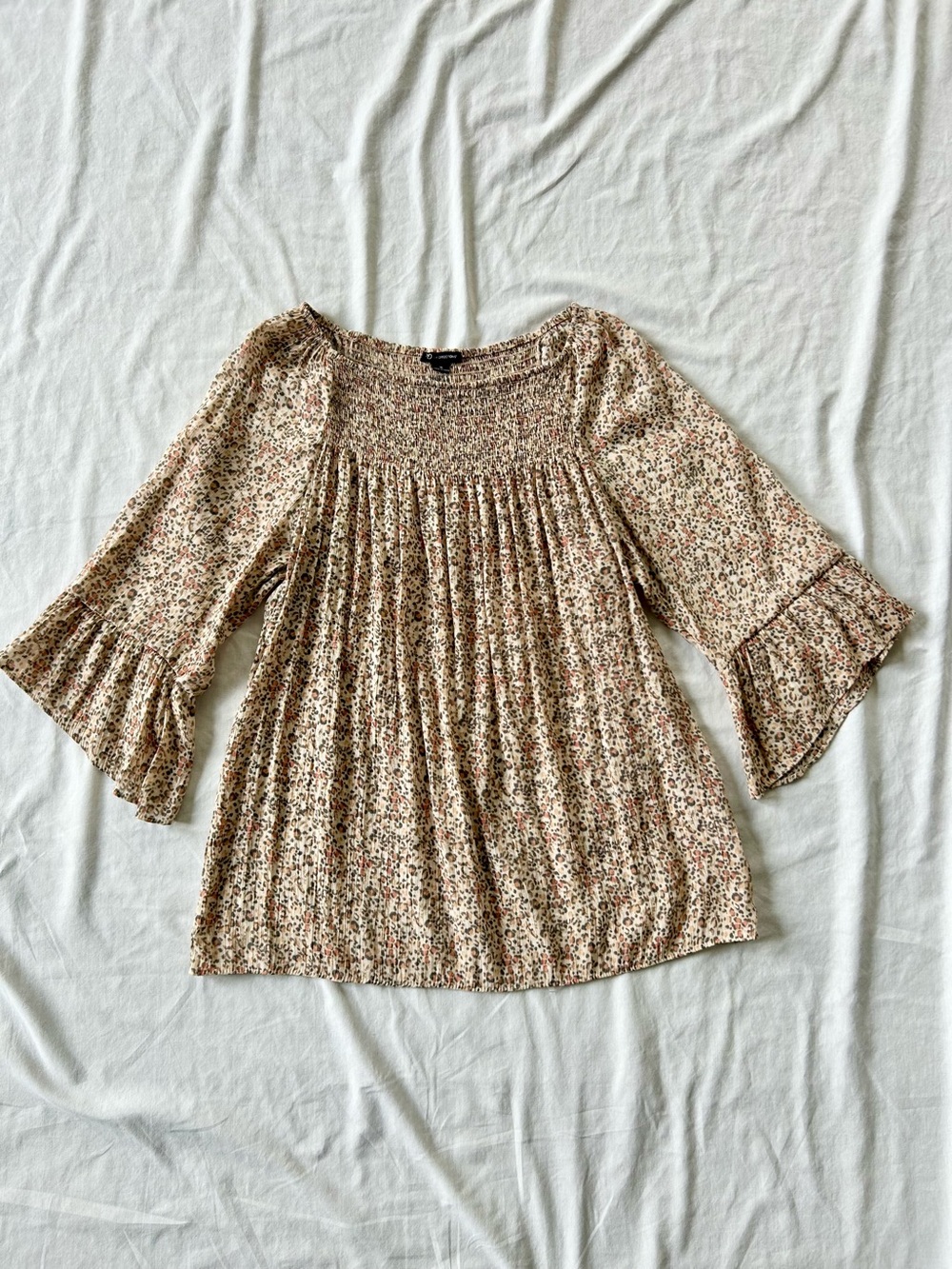 New Directions Leopard Print Smocked Flounced Sleeve Blouse